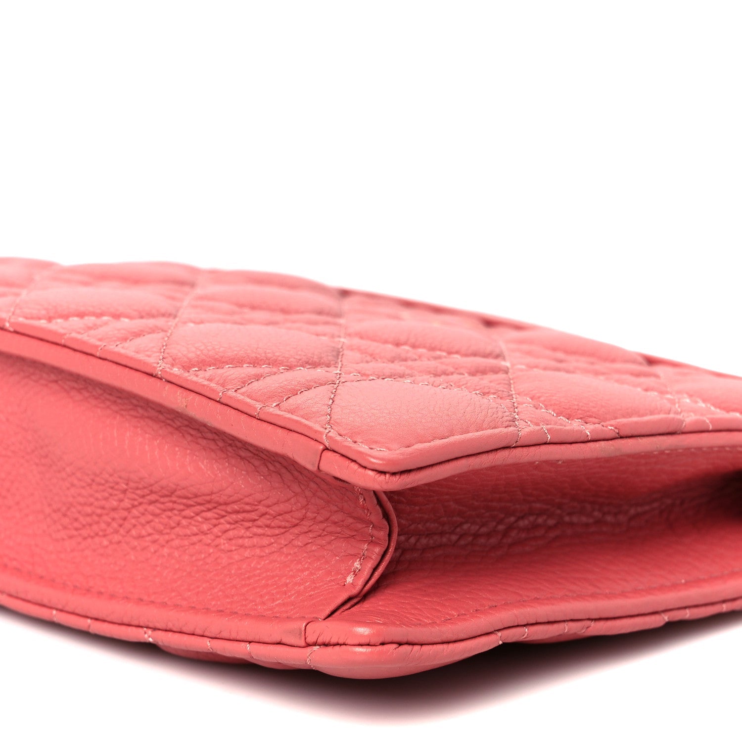 Christian Dior Calfskin Cannage Caro Zipped Pouch With Chain Coral Powder