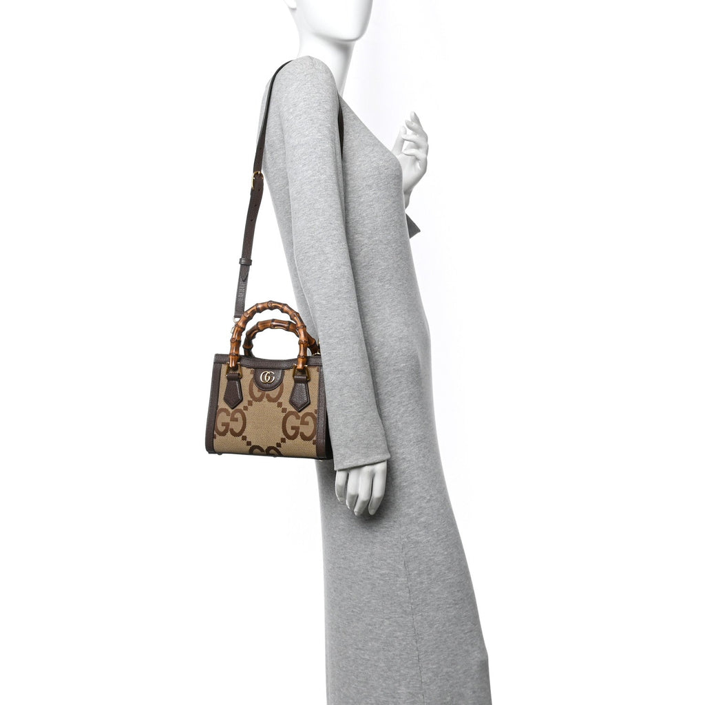 Gucci Monogram Jumbo GG Textured Dollar Calfskin Mini Diana Tote Bag Camel Ebony New Acero Pomegranate Red