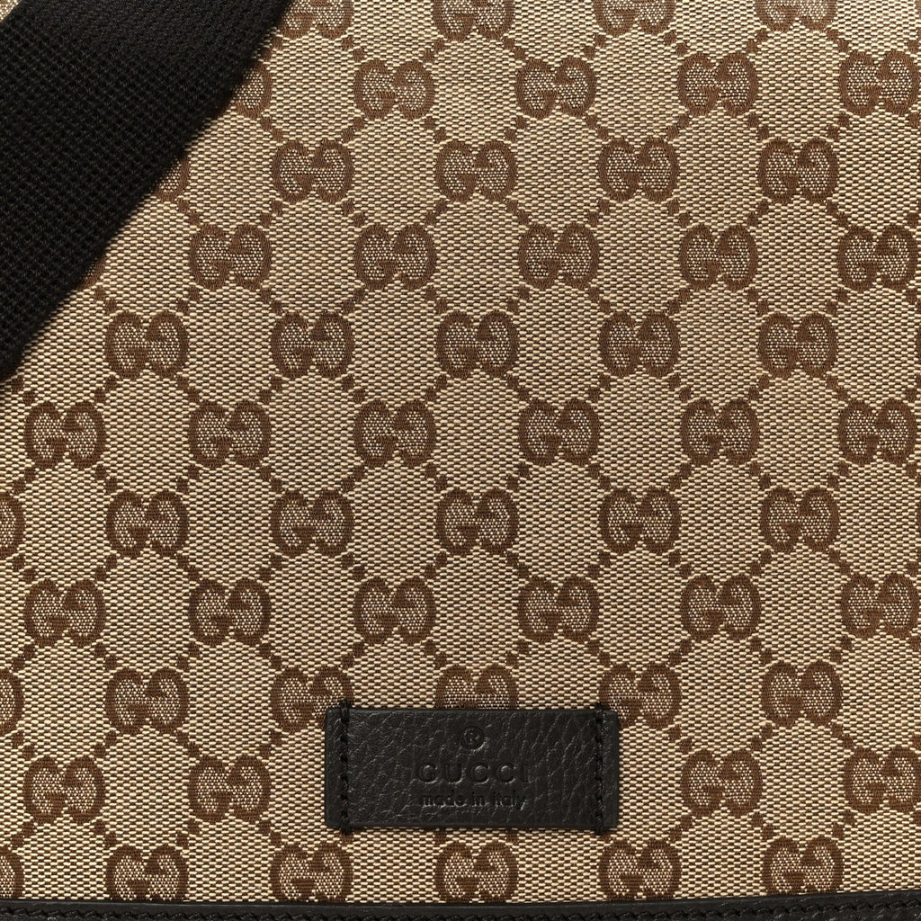 Gucci Monogram Flap Messenger Bag Beige Dark Brown