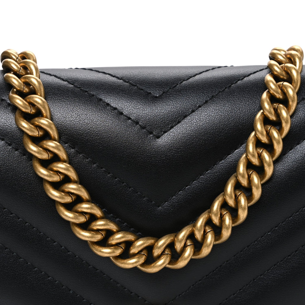 Gucci Calfskin Matelasse Mini GG Marmont Chain Half Moon Crossbody Bag Black