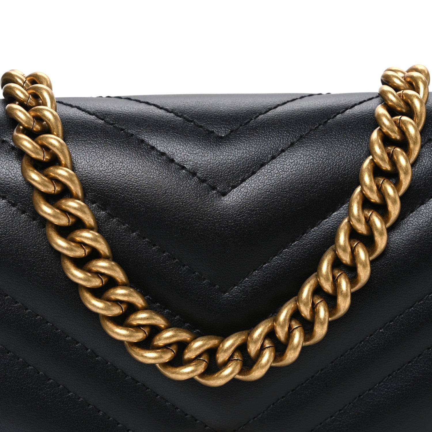 Gucci Calfskin Matelasse Mini GG Marmont Chain Half Moon Crossbody Bag Black