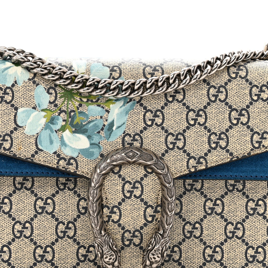 Gucci GG Supreme Monogram Blooms Small Dionysus Shoulder Bag Beige Navy Vintage Blue