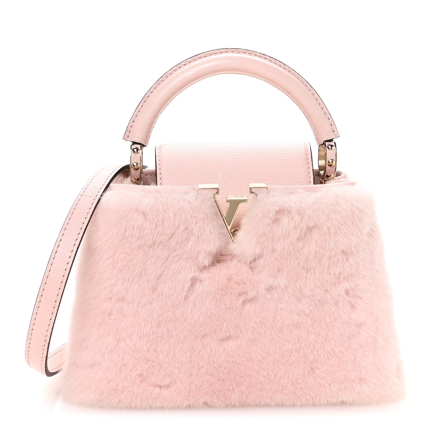 Louis Vuitton Mink Calfskin Goatskin Capucines Mini Rosewater Pink