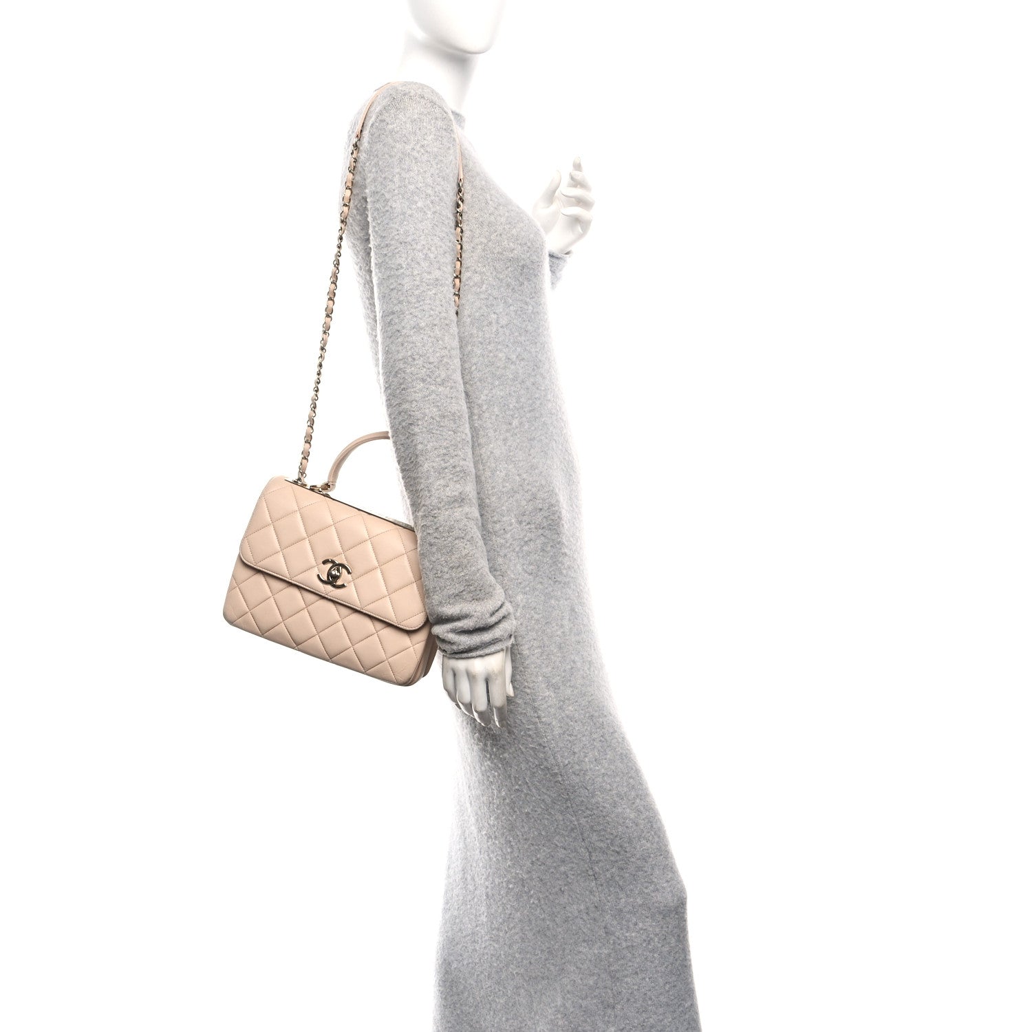 Chanel Lambskin Quilted Small Trendy CC Dual Handle Flap Bag Beige