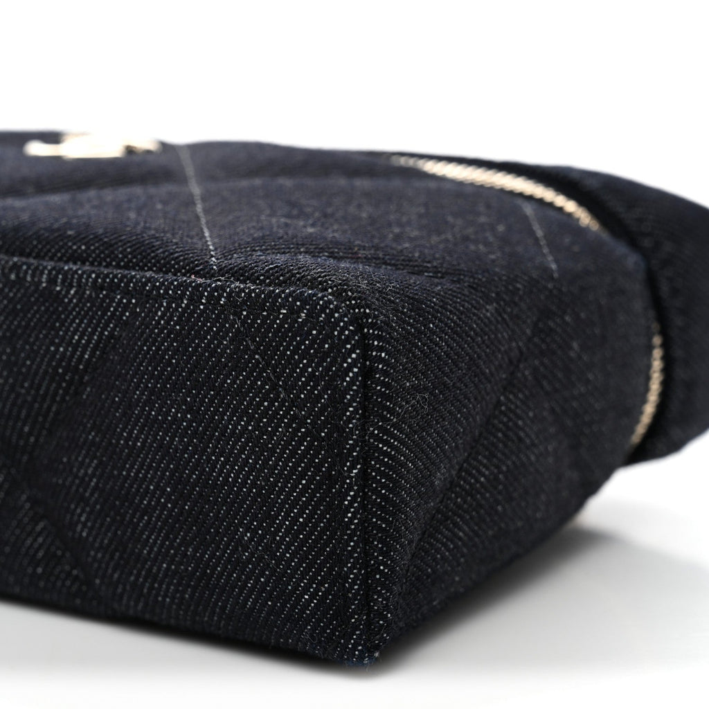 Chanel Denim Quilted Top Handle Slim Vanity Case With Chain Dark Blue