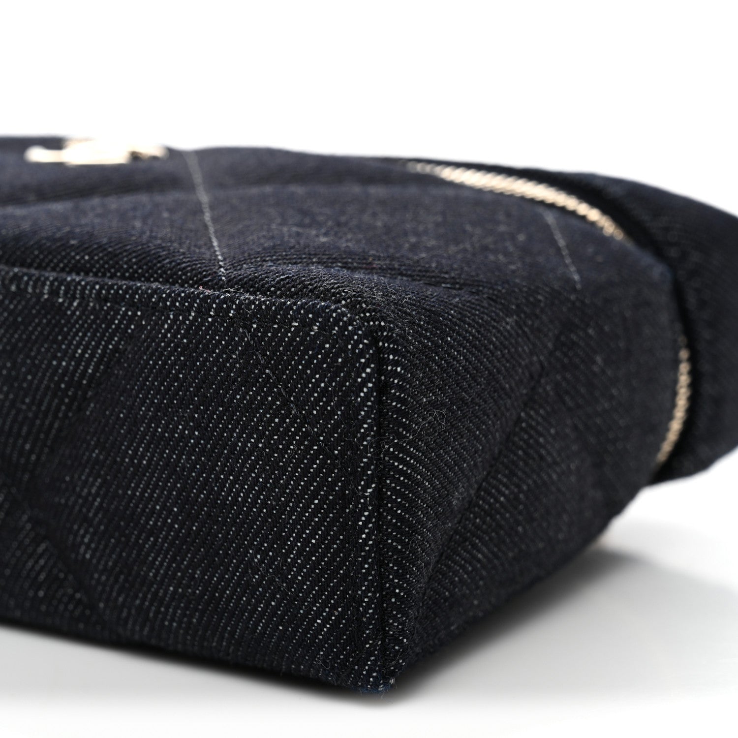 Chanel Denim Quilted Top Handle Slim Vanity Case With Chain Dark Blue