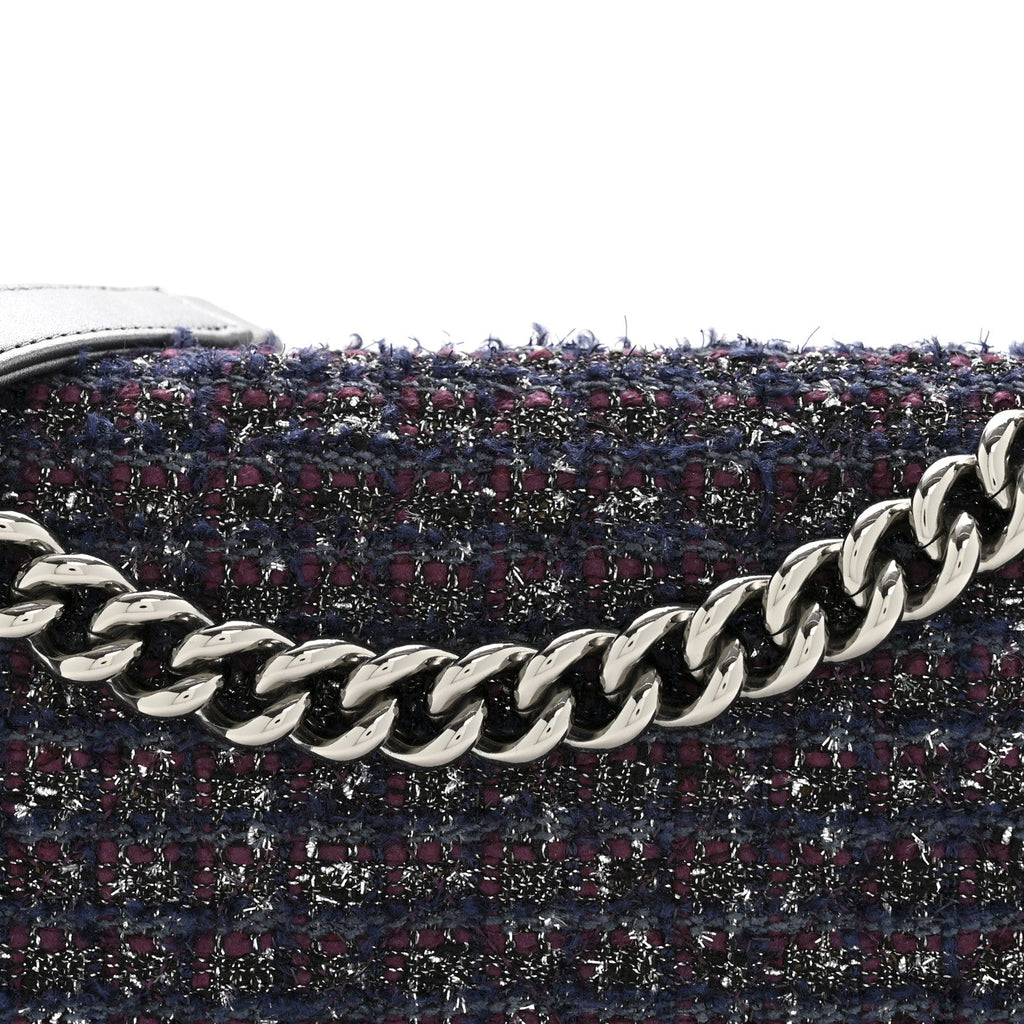 Chanel Tweed Metallic Lambskin Medium Boy Flap Silver
