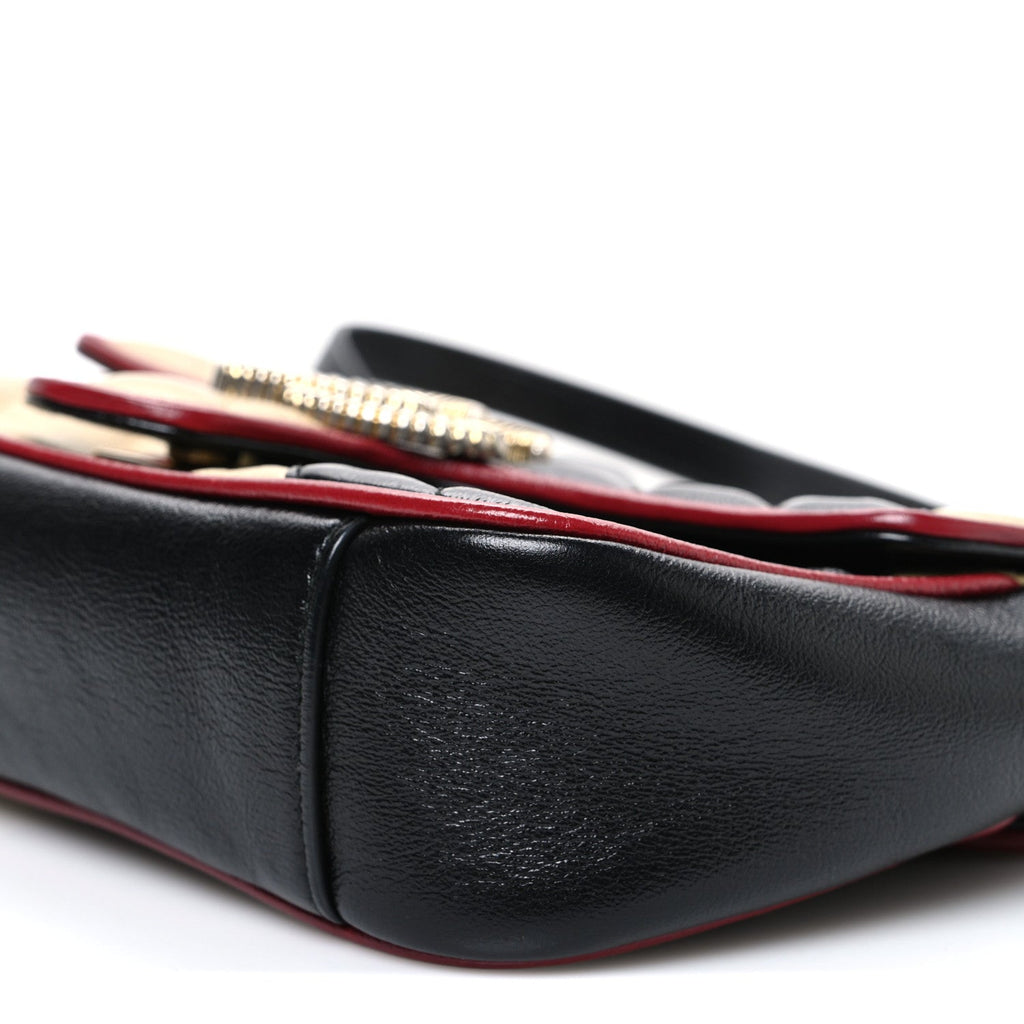 Gucci Vintage Effect Calfskin Matelasse Diagonal Striped Mini Torchon GG Marmont Shoulder Bag Black Beige