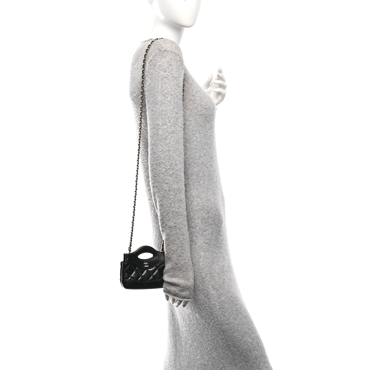 Chanel Shiny Lambskin Quilted Micro 31 Clutch With Chain Black