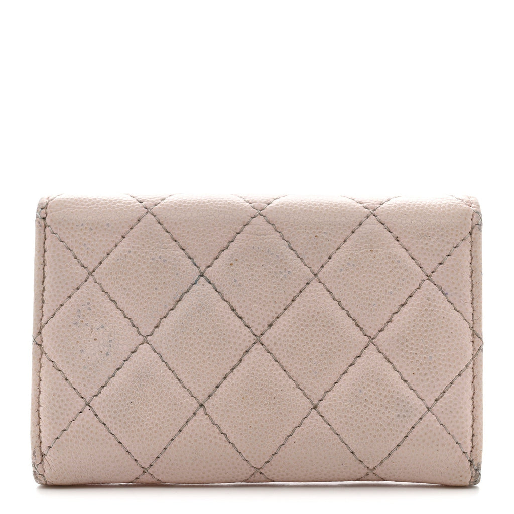 Caviar Quilted Crystal CC Flap Card Holder Pink
