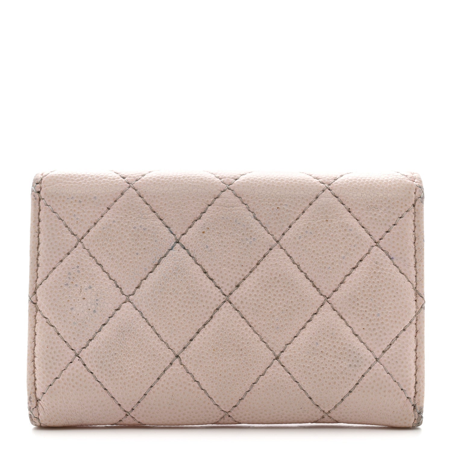 Caviar Quilted Crystal CC Flap Card Holder Pink