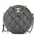 Chanel Iridescent Caviar Quilted Round Clutch With Chain Black