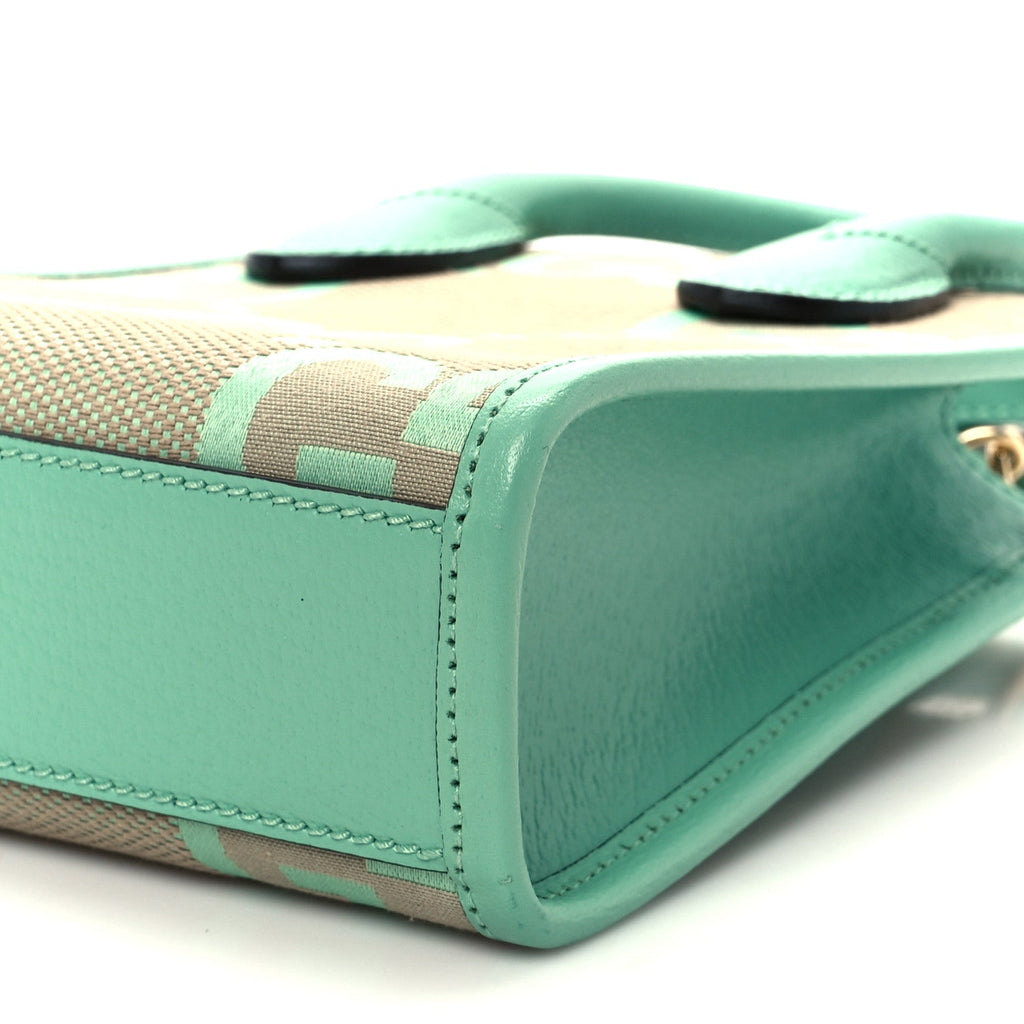 Gucci Monogram Jumbo GG Textured Dollar Calfskin Mini Tote Bag Pepperlight Mint