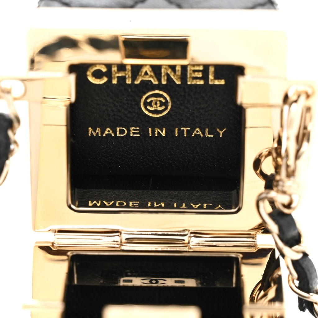 Lambskin Quilted Cube Mini Bag Charm Black