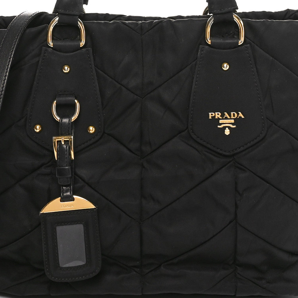 Prada Tessuto Nylon Chevron Quilted Tote Black