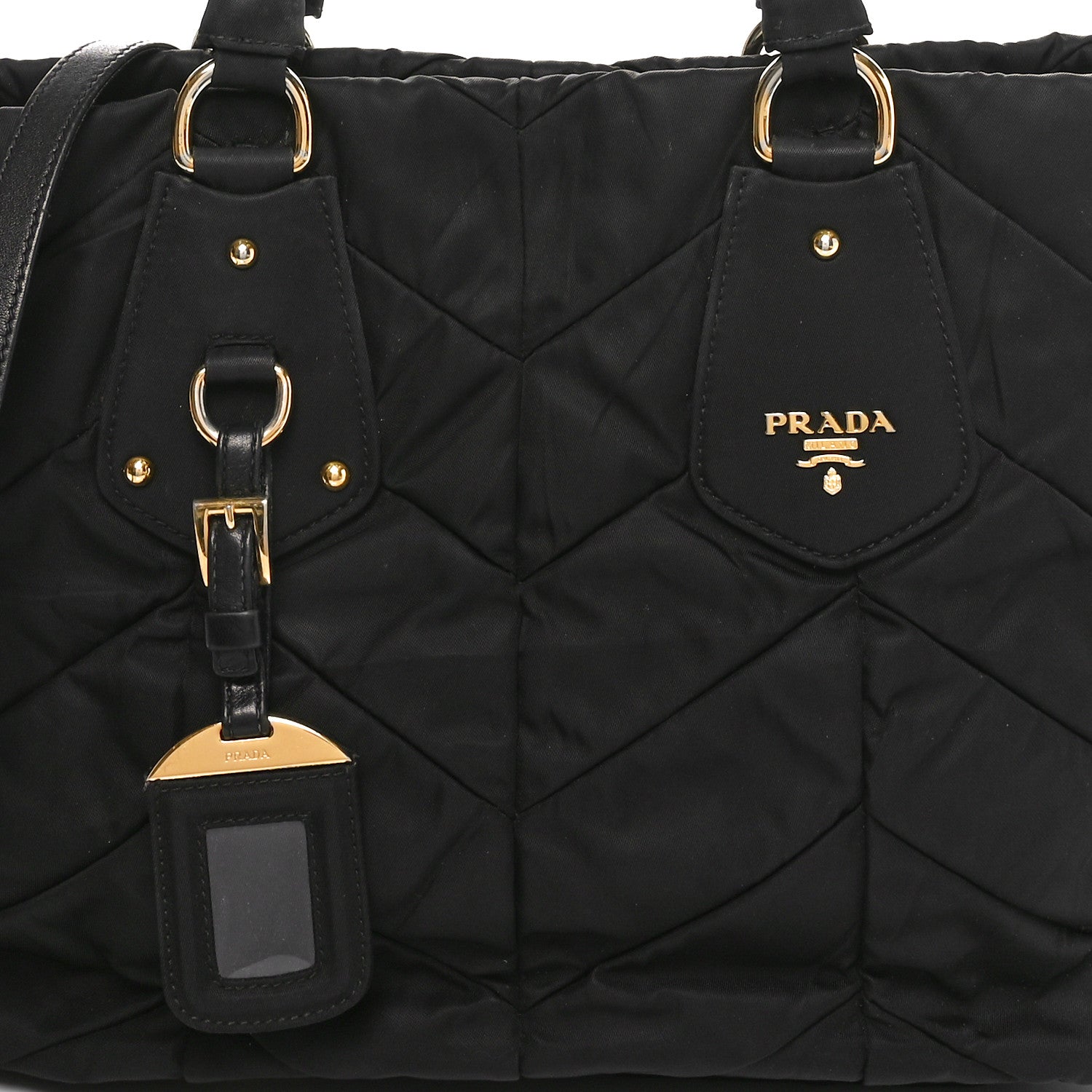 Prada Tessuto Nylon Chevron Quilted Tote Black
