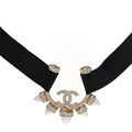 Lambskin Spike Pearl Crystal CC Choker Black
