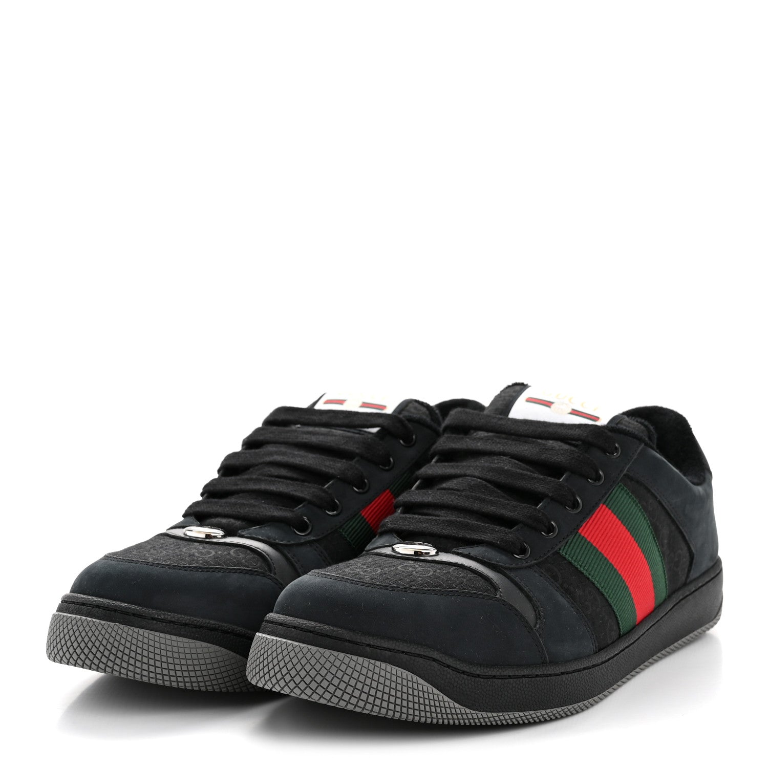 Gucci Calfskin Nylon GG Monogram Calfskin Web Mens Screener Sneakers 8.5 Black