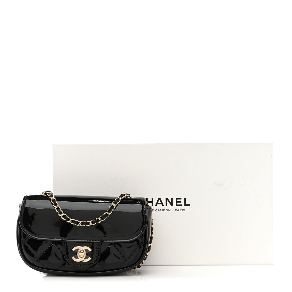 Chanel Patent Calfskin Quilted Mini Clutch Black
