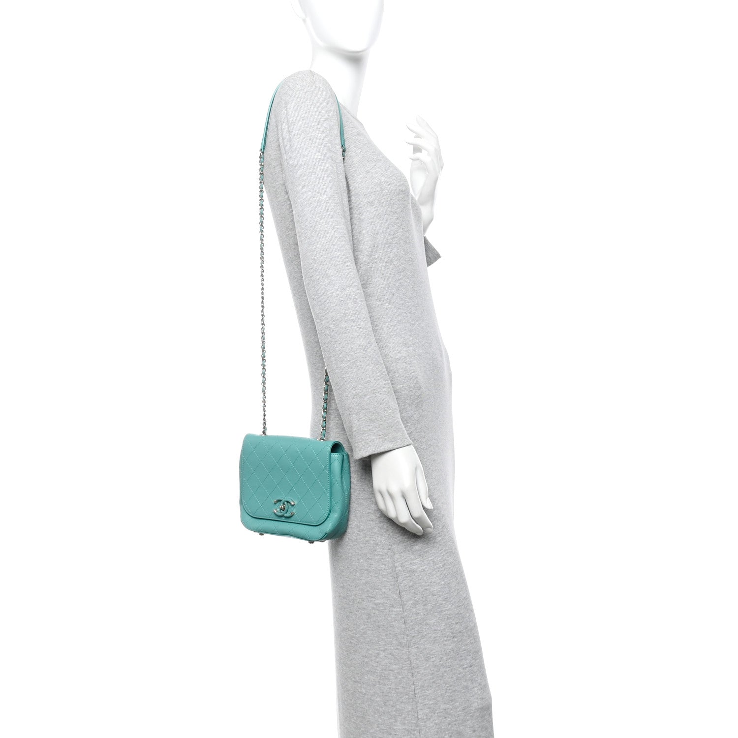 Chanel Calfskin Stitched Small Covered CC Flap Bag Green