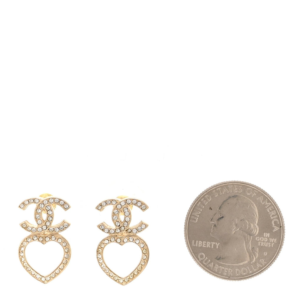 Crystal CC Heart Drop Earrings Gold
