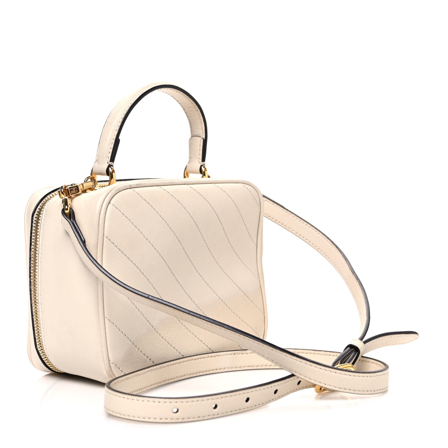 Gucci Sakai Be Green Calfskin Diagonal Stitched Blondie Top Handle Bag Mystic White
