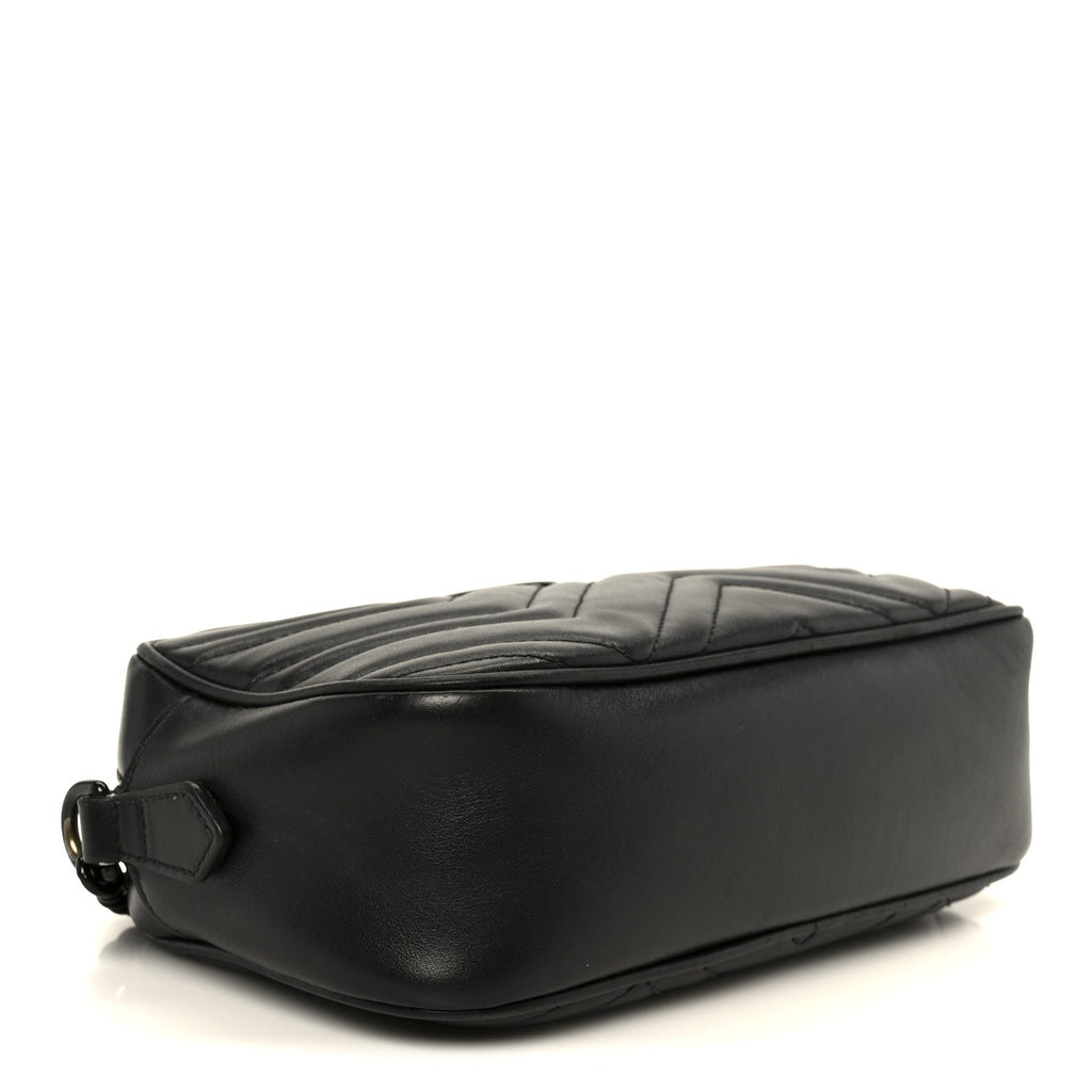 Gucci Calfskin Matelasse Monochrome Small GG Marmont Chain Shoulder Bag Black
