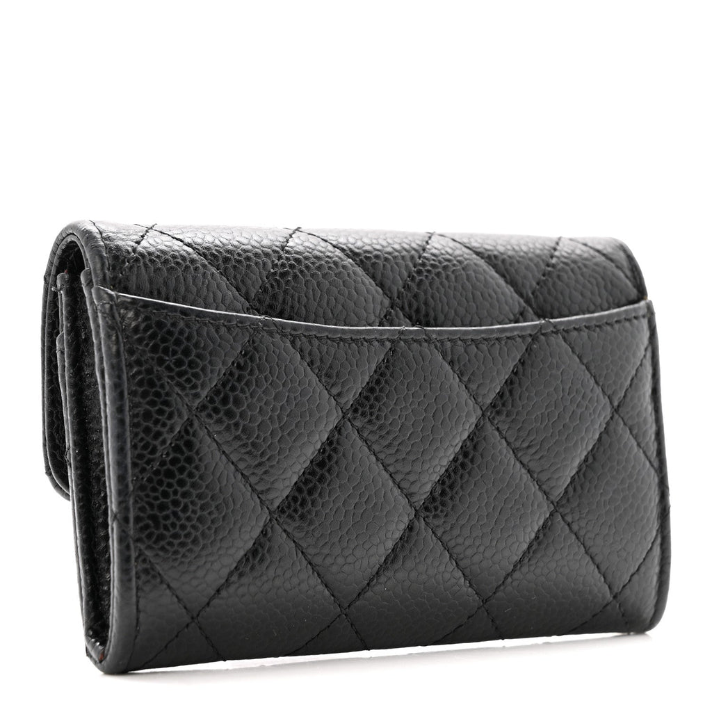 Caviar Quilted Flap Card Holder Wallet Black