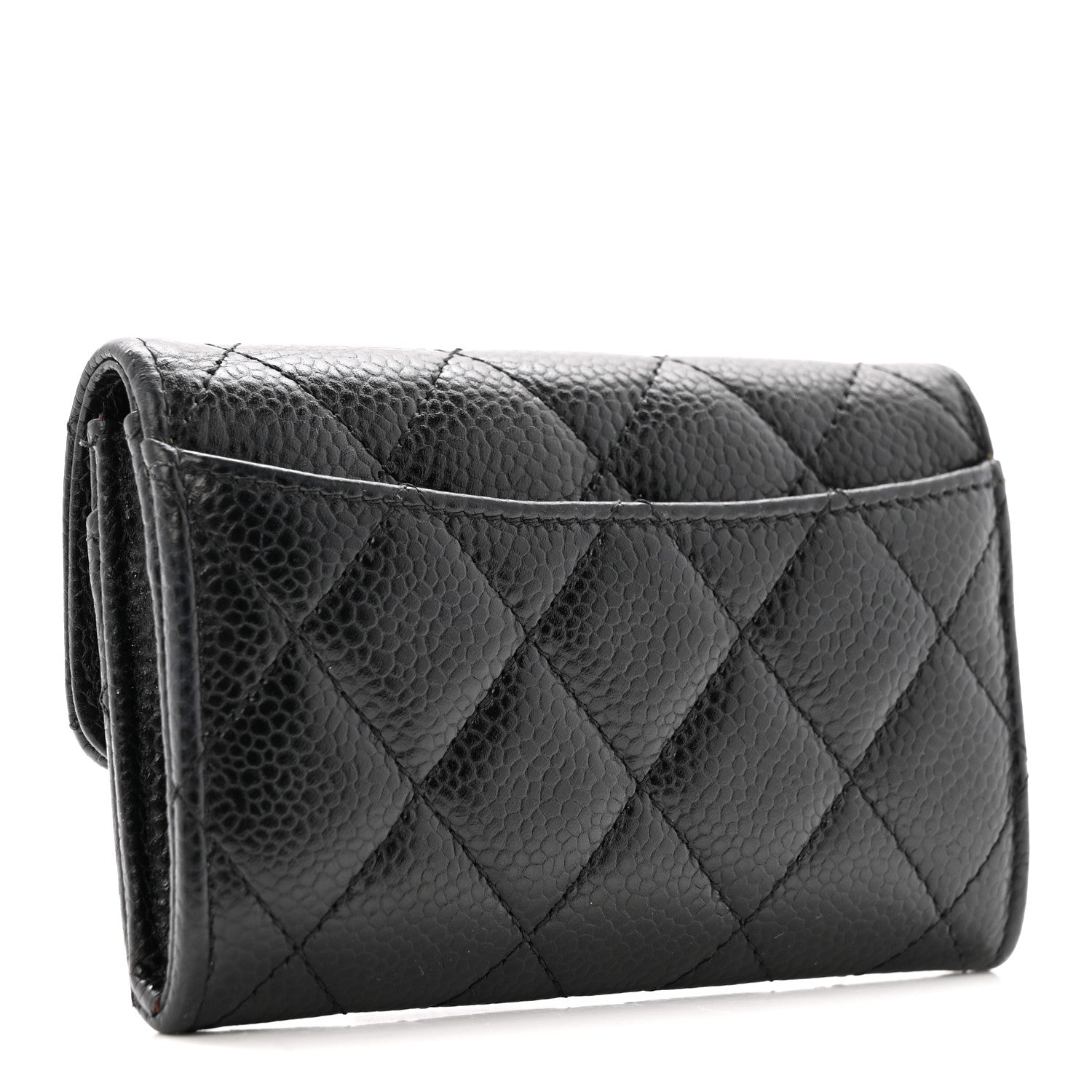 Caviar Quilted Flap Card Holder Wallet Black