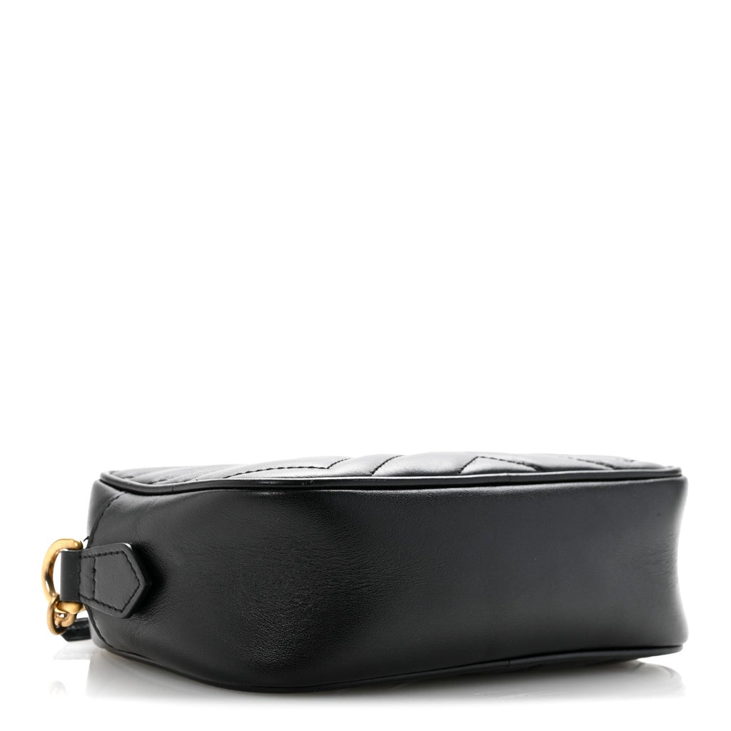 Gucci Calfskin Matelasse Mini GG Marmont Chain Shoulder Bag Black