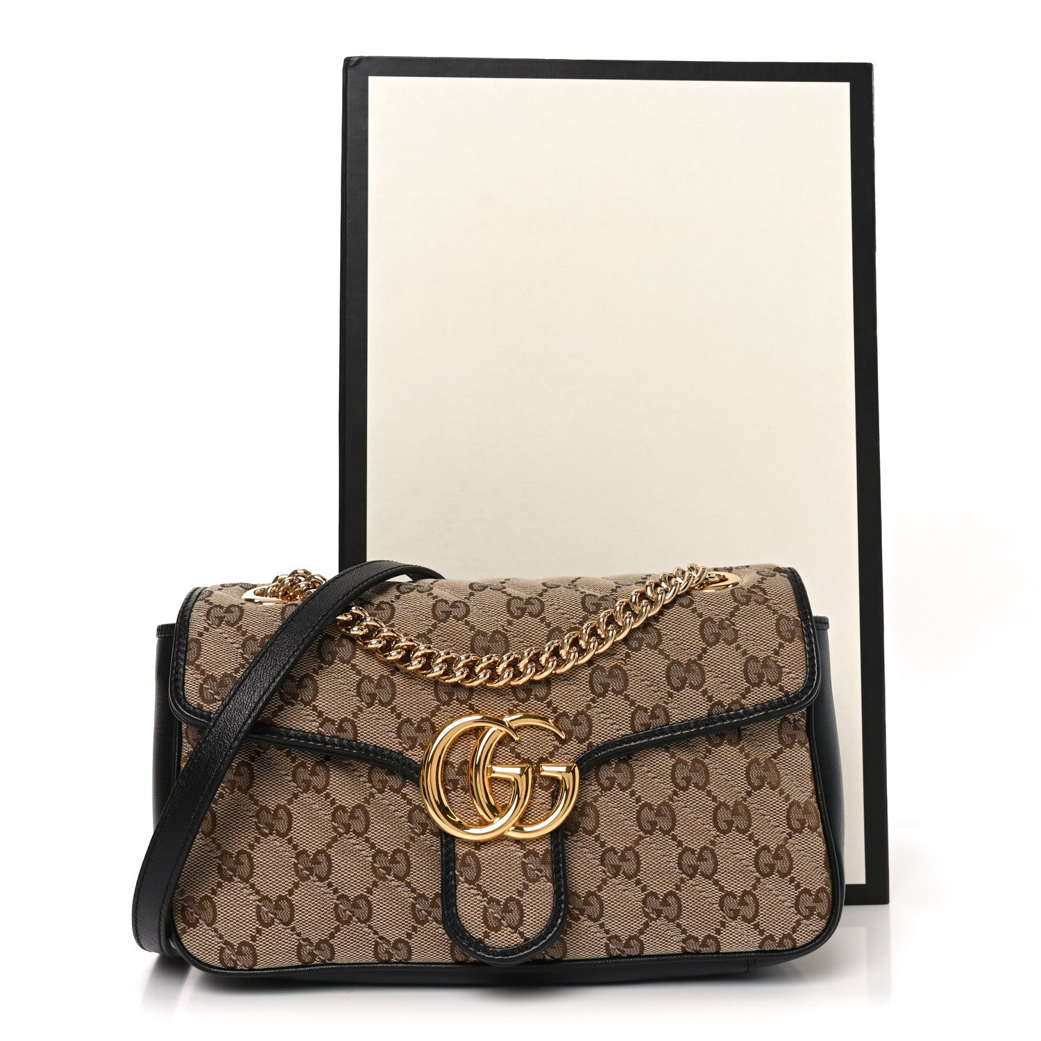 Gucci Monogram Matelasse Diagonal Small GG Marmont Shoulder Bag Beige Black