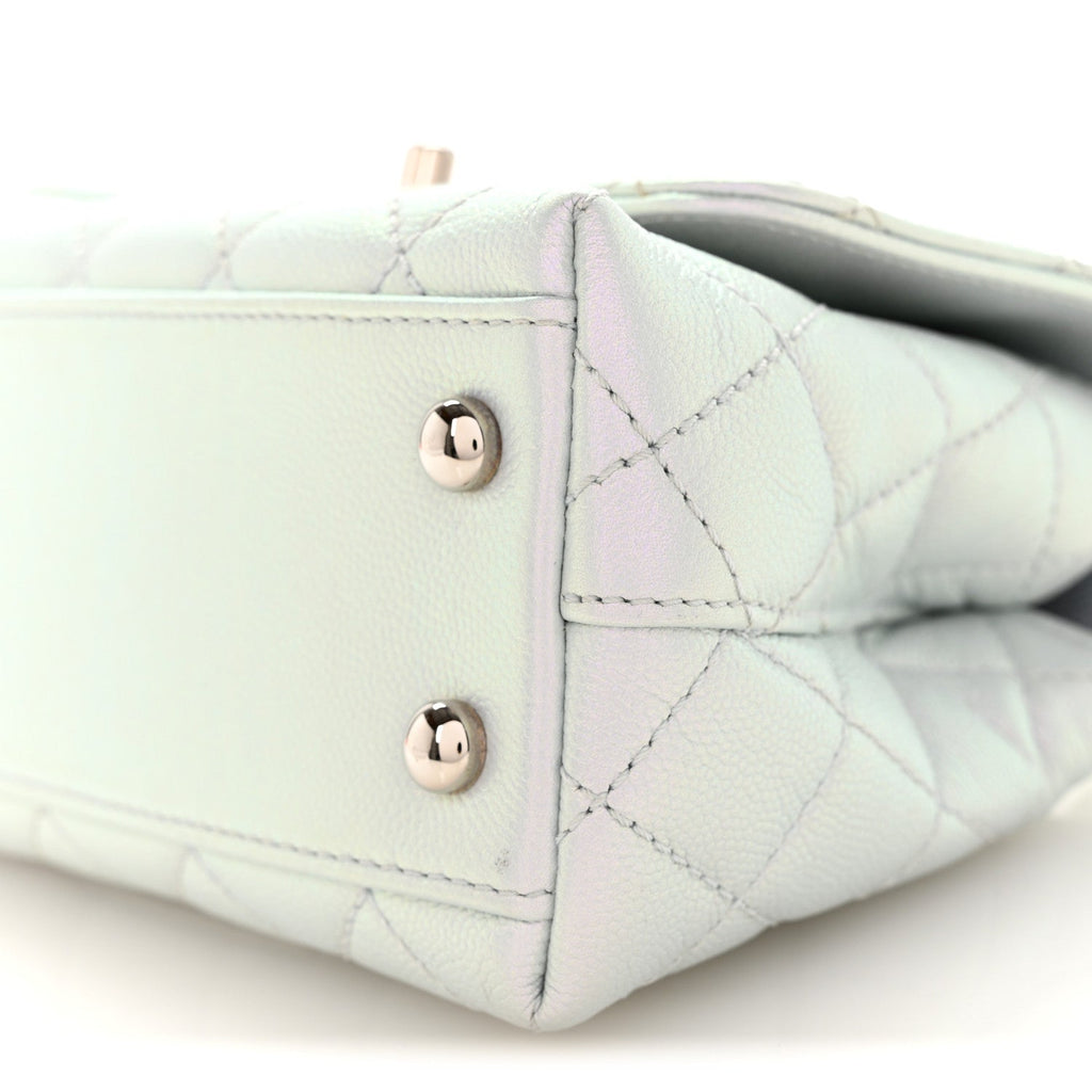 Chanel Iridescent Caviar Quilted Extra Mini Coco Handle Flap Light Blue