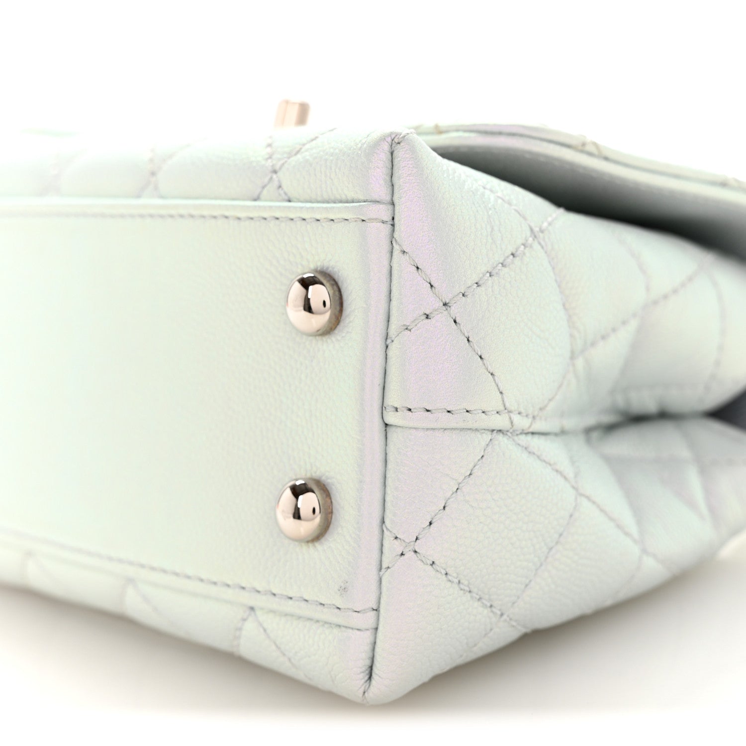Chanel Iridescent Caviar Quilted Extra Mini Coco Handle Flap Light Blue