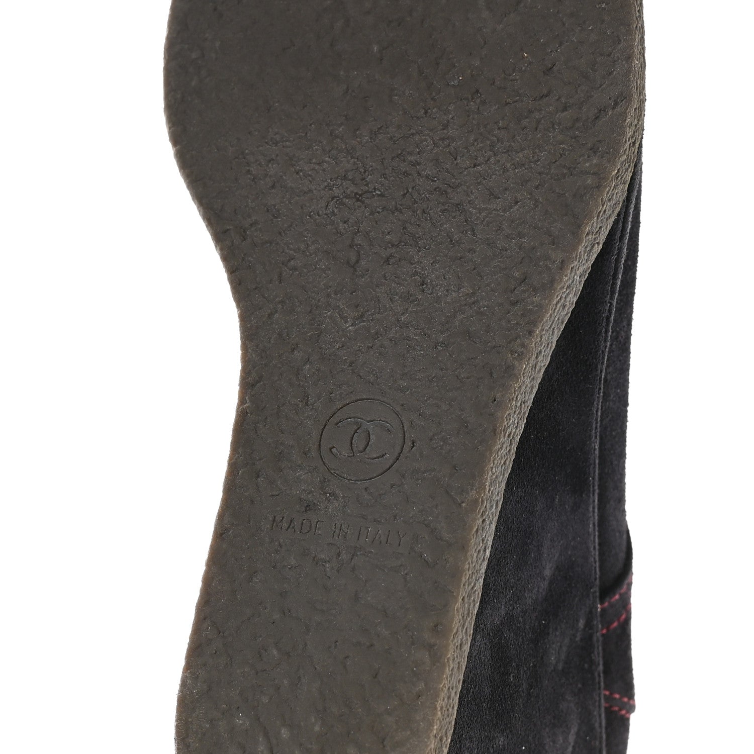 Chanel Suede Lace Up Wedge Booties 37 Dark Blue