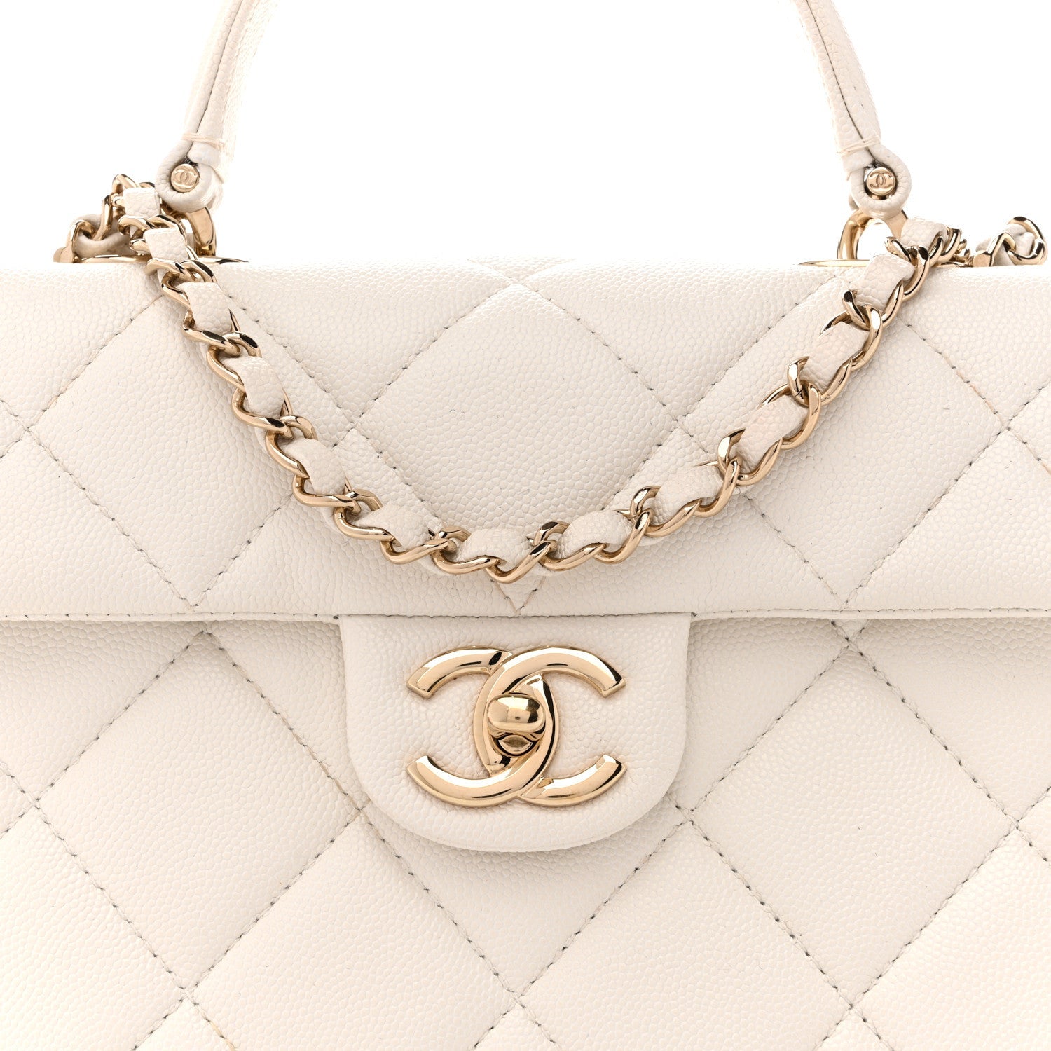 Chanel Caviar Quilted Mini Retro Twist Top Handle Flap White