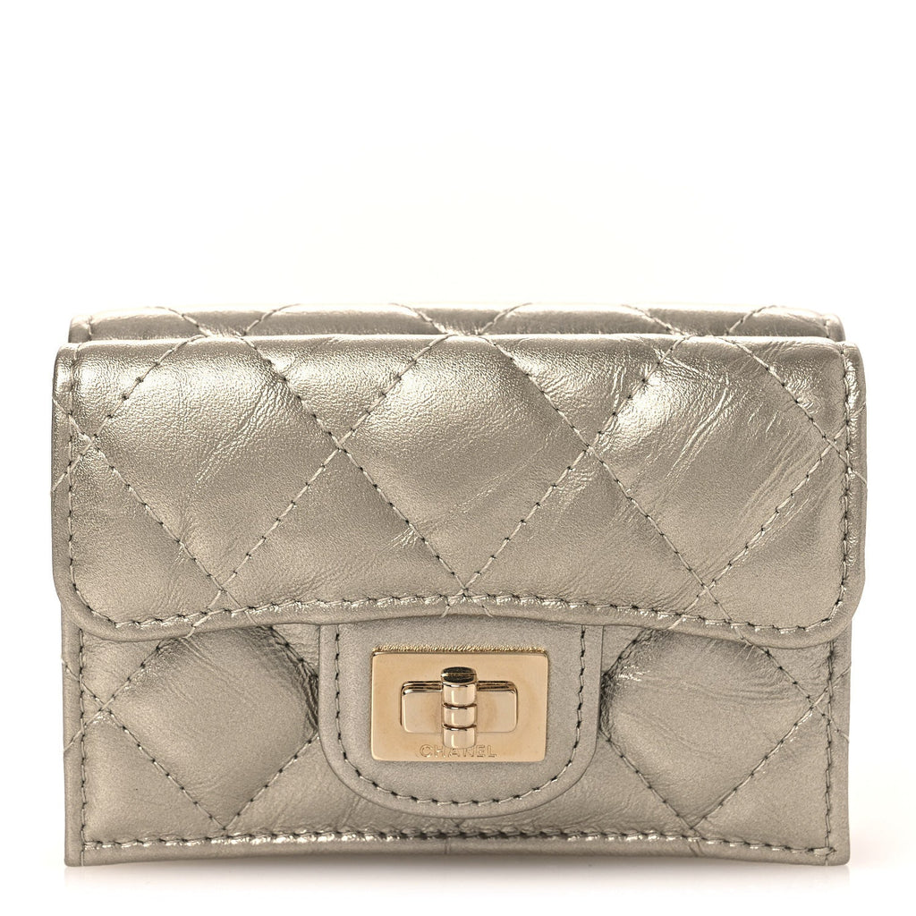 Metallic Aged Calfskin Quilted Reissue Compact Wallet Gold