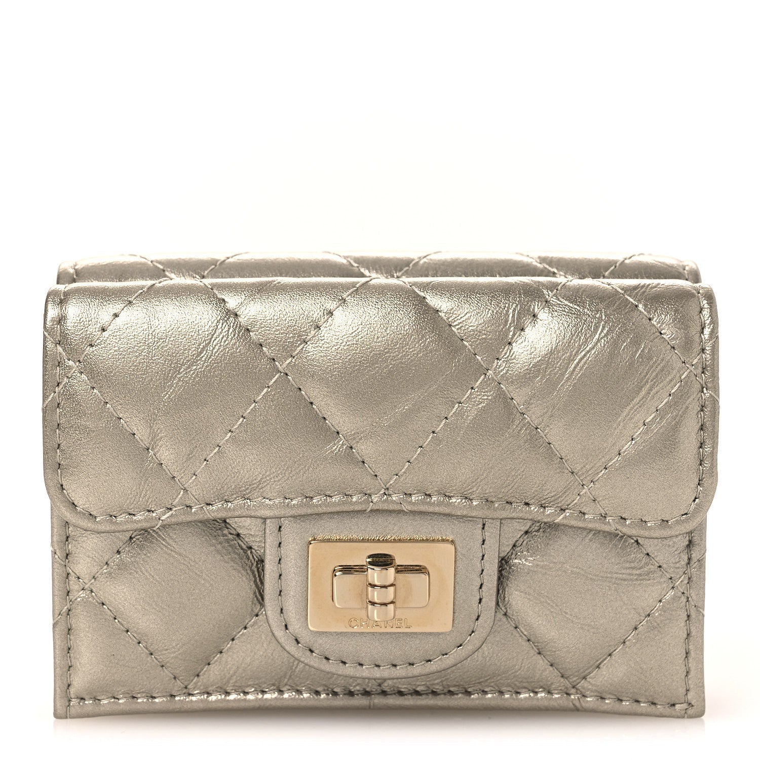 Metallic Aged Calfskin Quilted Reissue Compact Wallet Gold