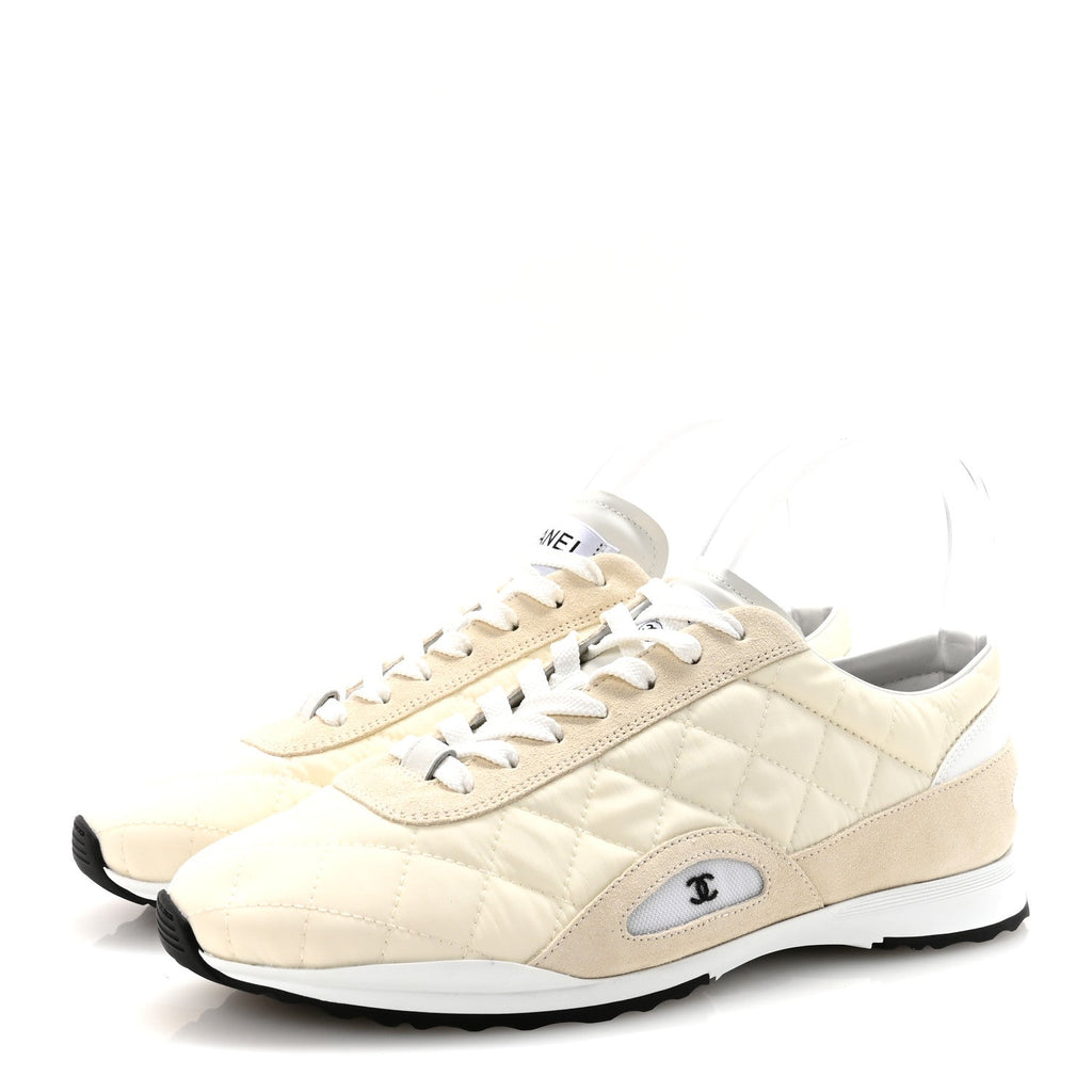 Nylon Suede Quilted Womens Sneakers 38.5 White