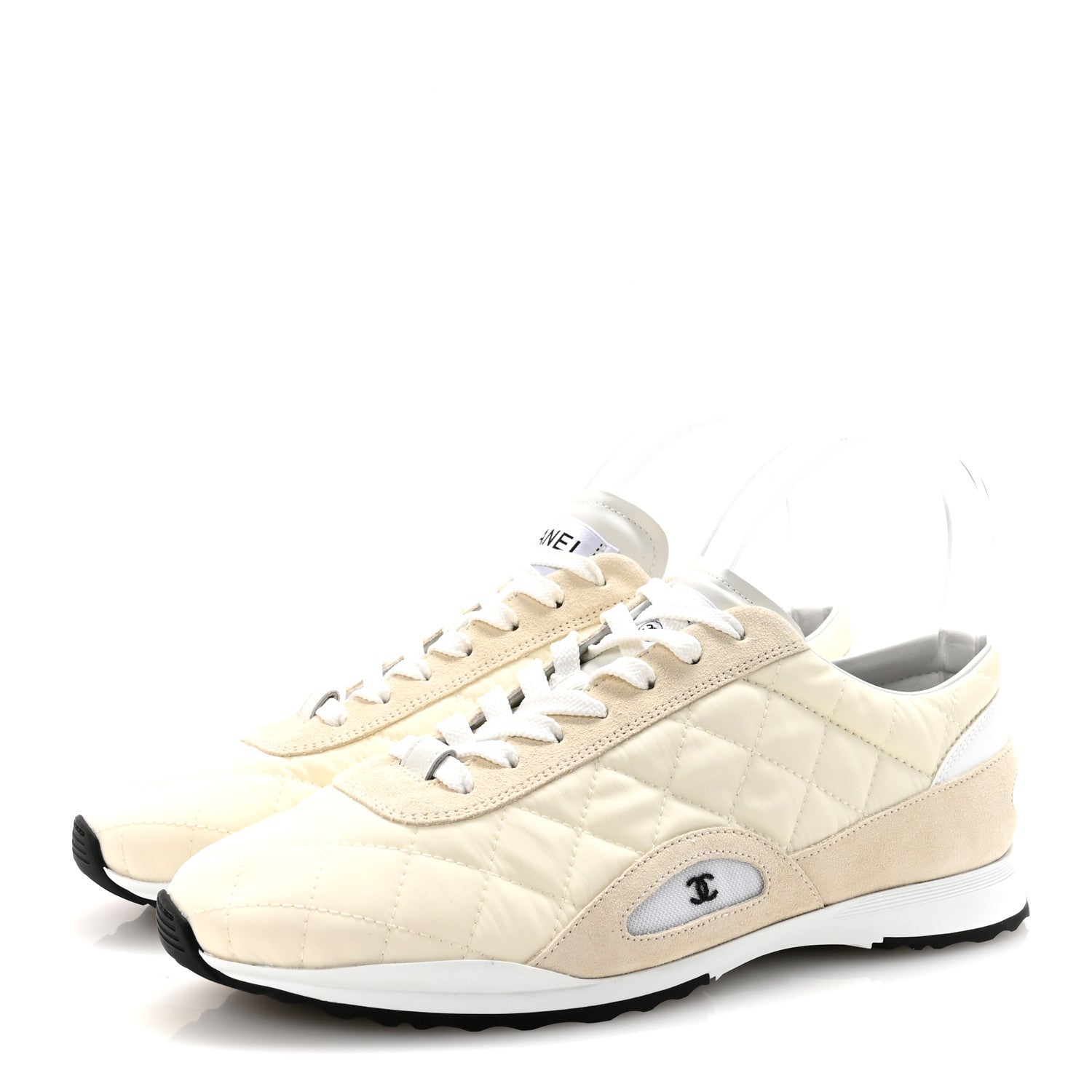 Nylon Suede Quilted Womens Sneakers 38.5 White