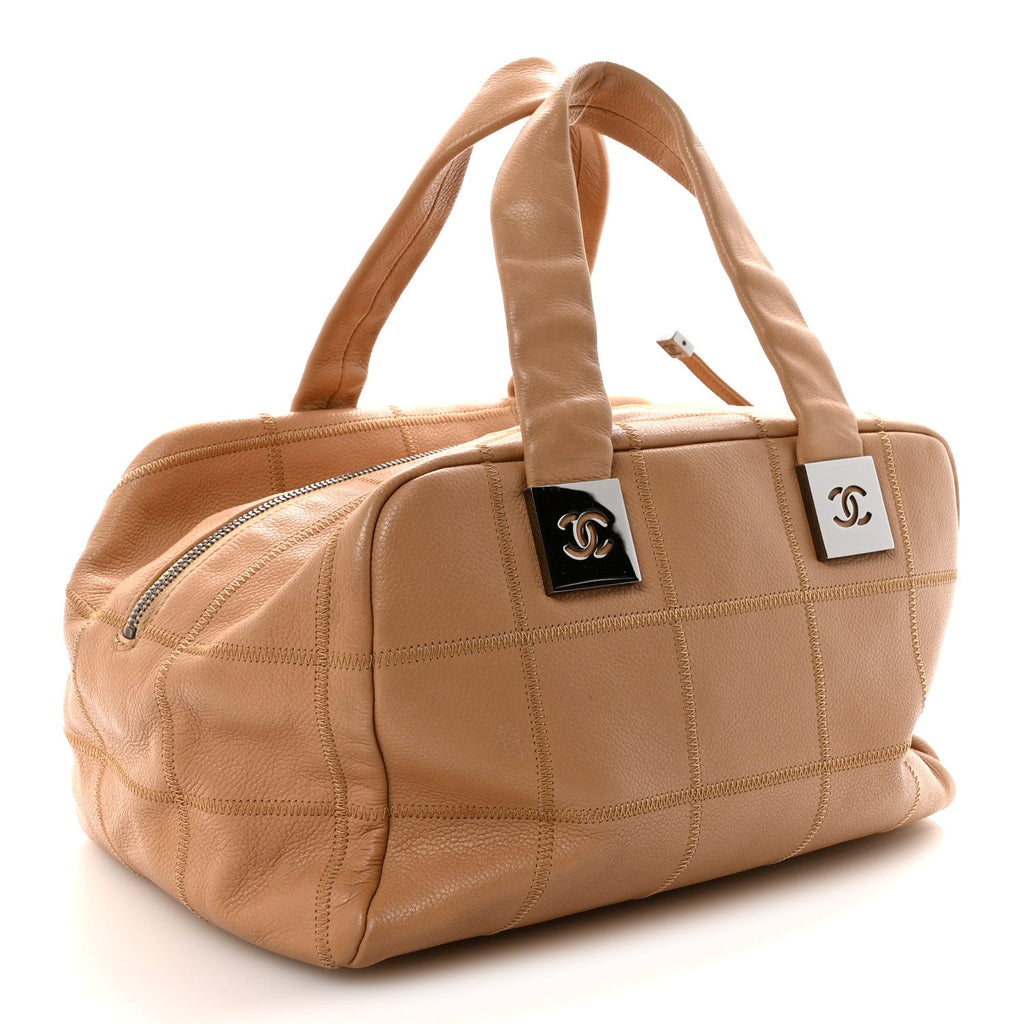 Chanel Caviar Square Stitched Bowler Beige