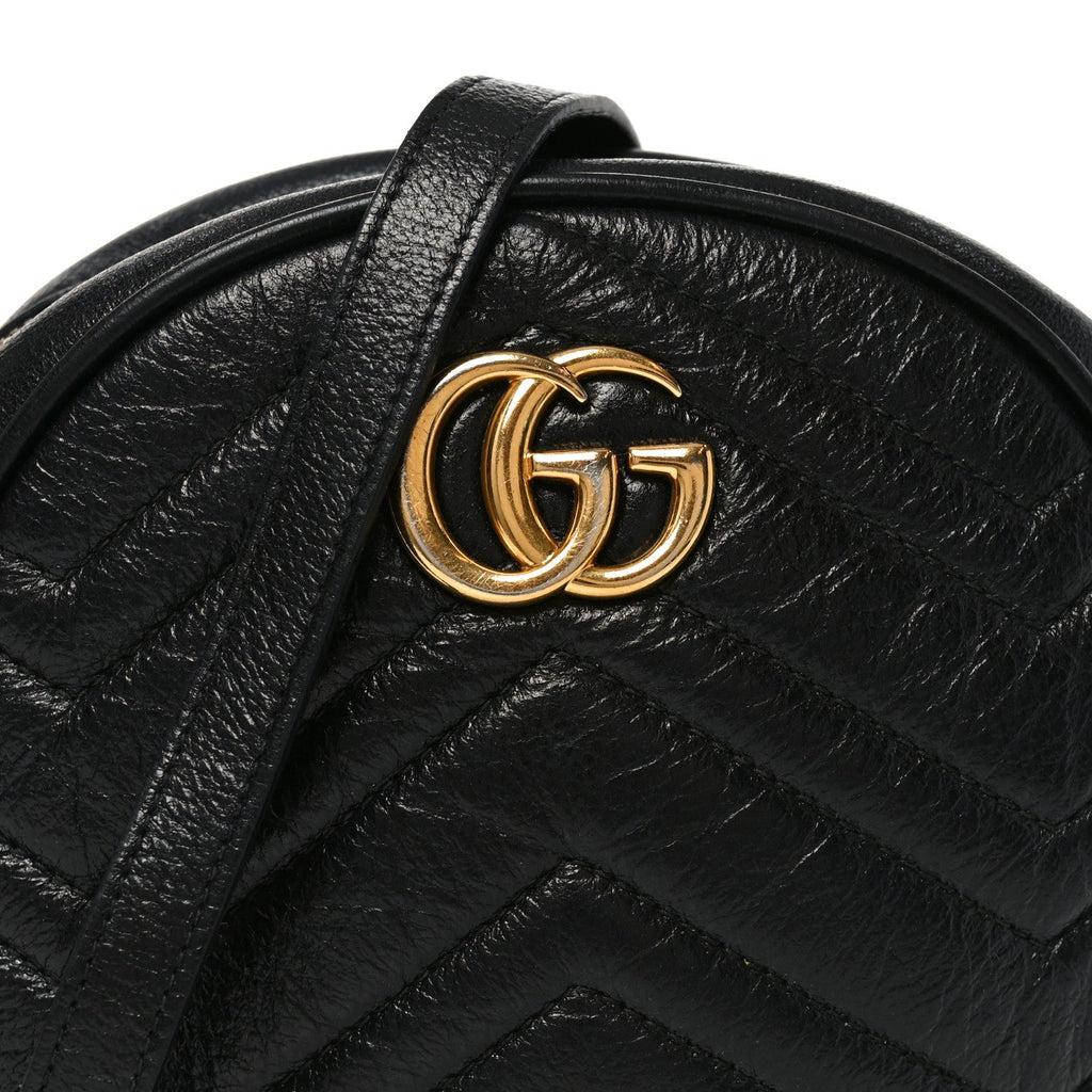 Gucci Azalea Calfskin Matelasse Heart Mini GG Marmont Round Shoulder Bag Black