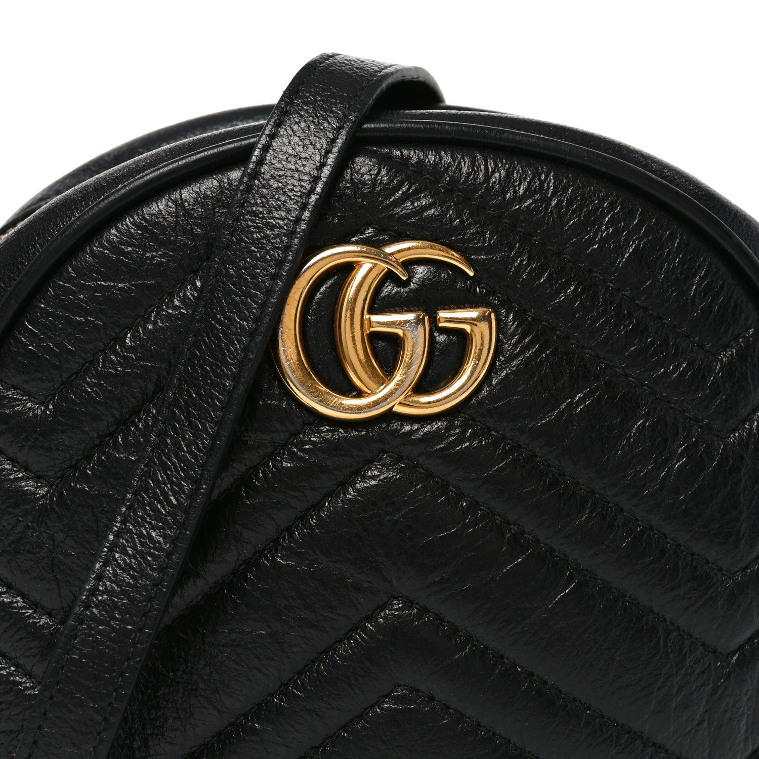 Gucci Azalea Calfskin Matelasse Heart Mini GG Marmont Round Shoulder Bag Black