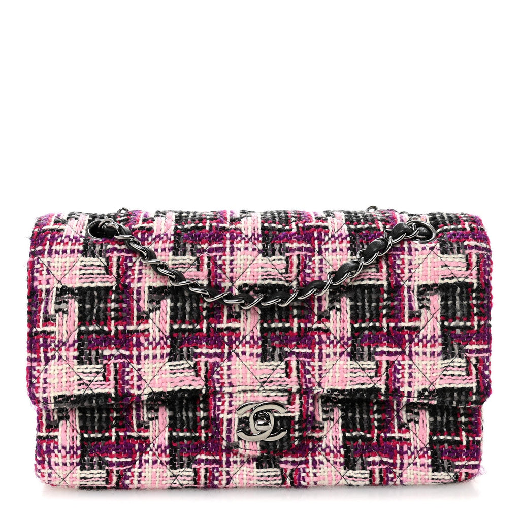 Chanel Tweed Quilted Medium Double Flap Pink Black