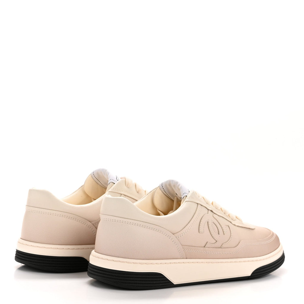Printed Calfskin Womens CC Logo Sneakers 40 Beige