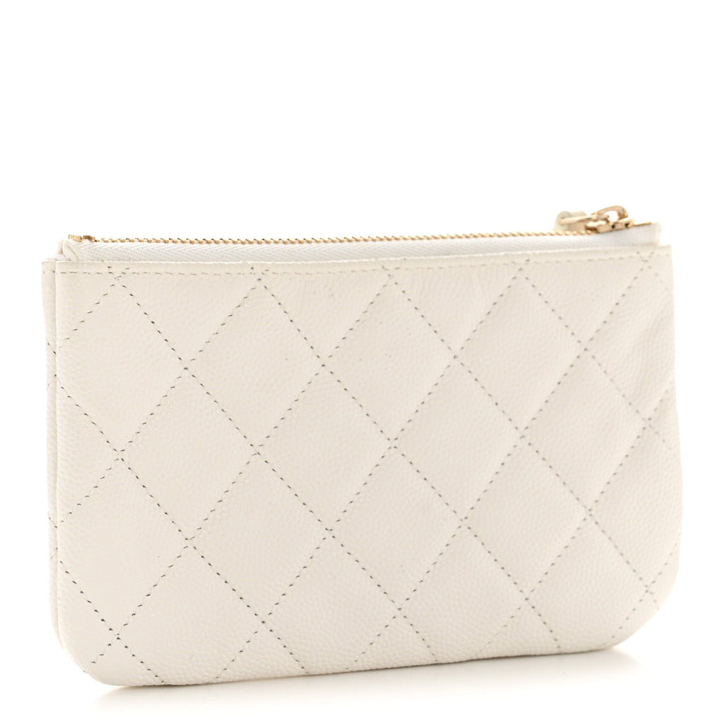 Caviar Quilted Small Cosmetic Case White