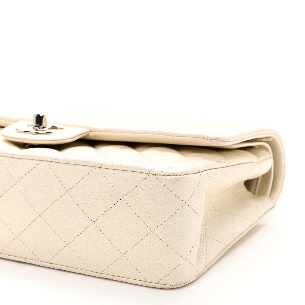 Chanel Iridescent Caviar Quilted Medium Double Flap White