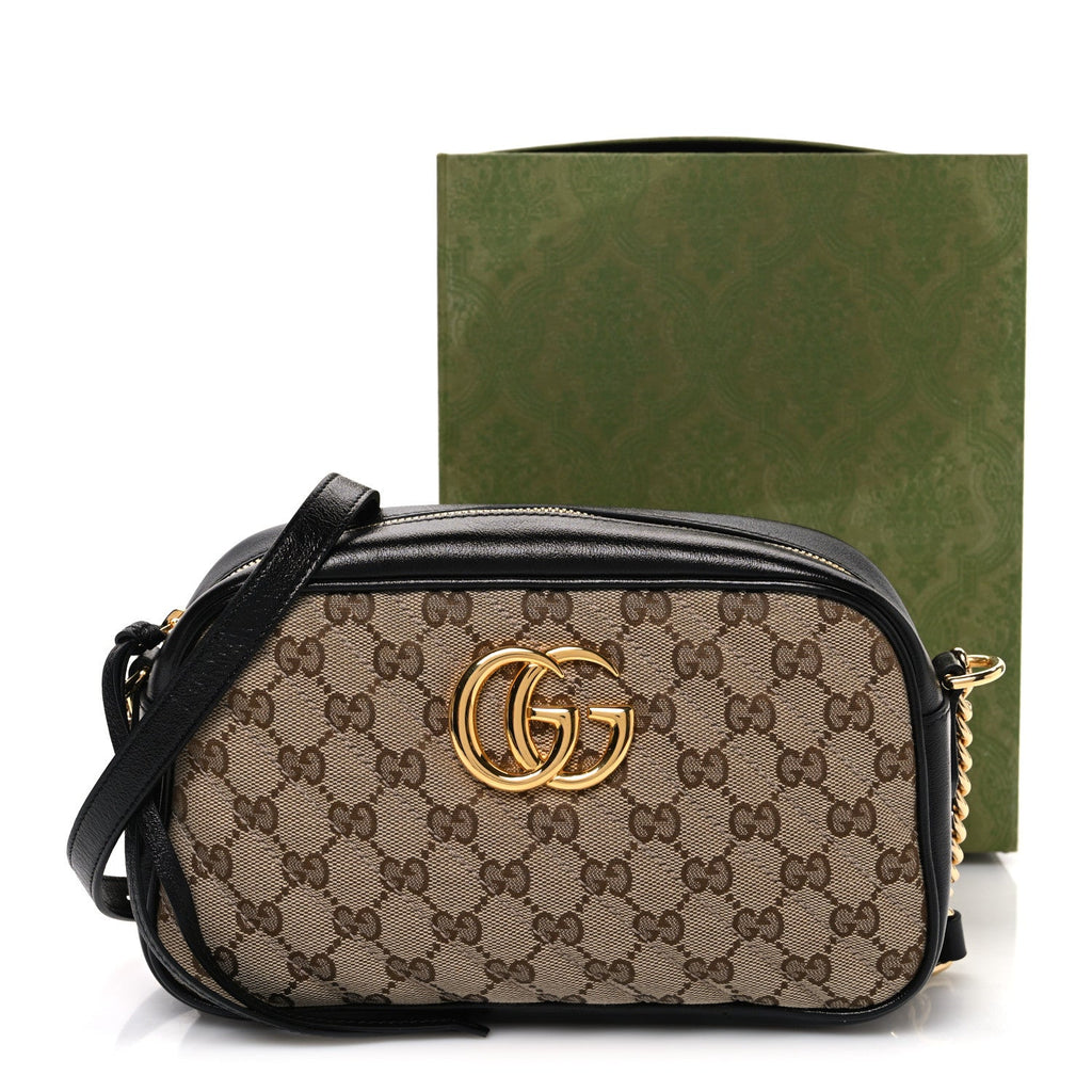 Gucci Monogram Matelasse Diagonal Small GG Marmont Chain Shoulder Bag Beige Black