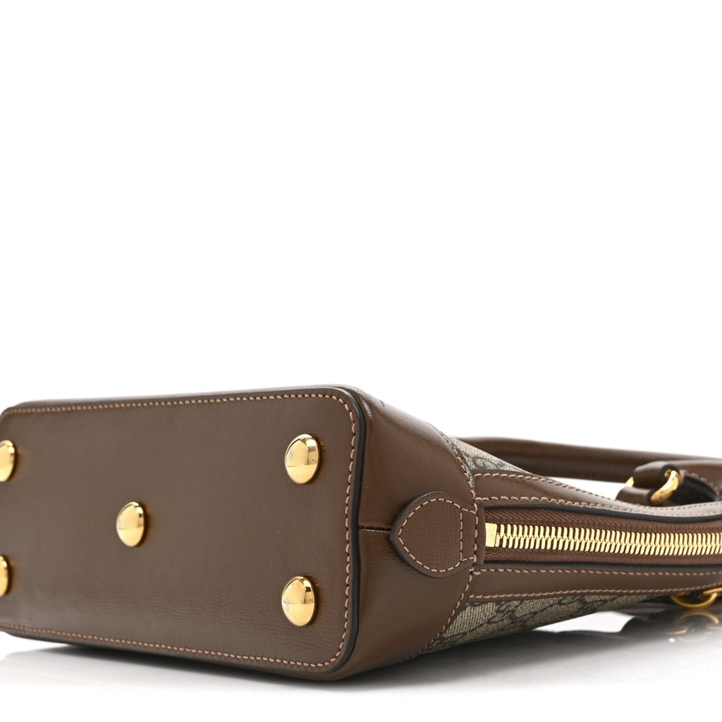 Gucci GG Supreme Monogram Azalea Calfskin Small Horsebit 1955 Top Handle Bag Beige Ebony Brown Sugar