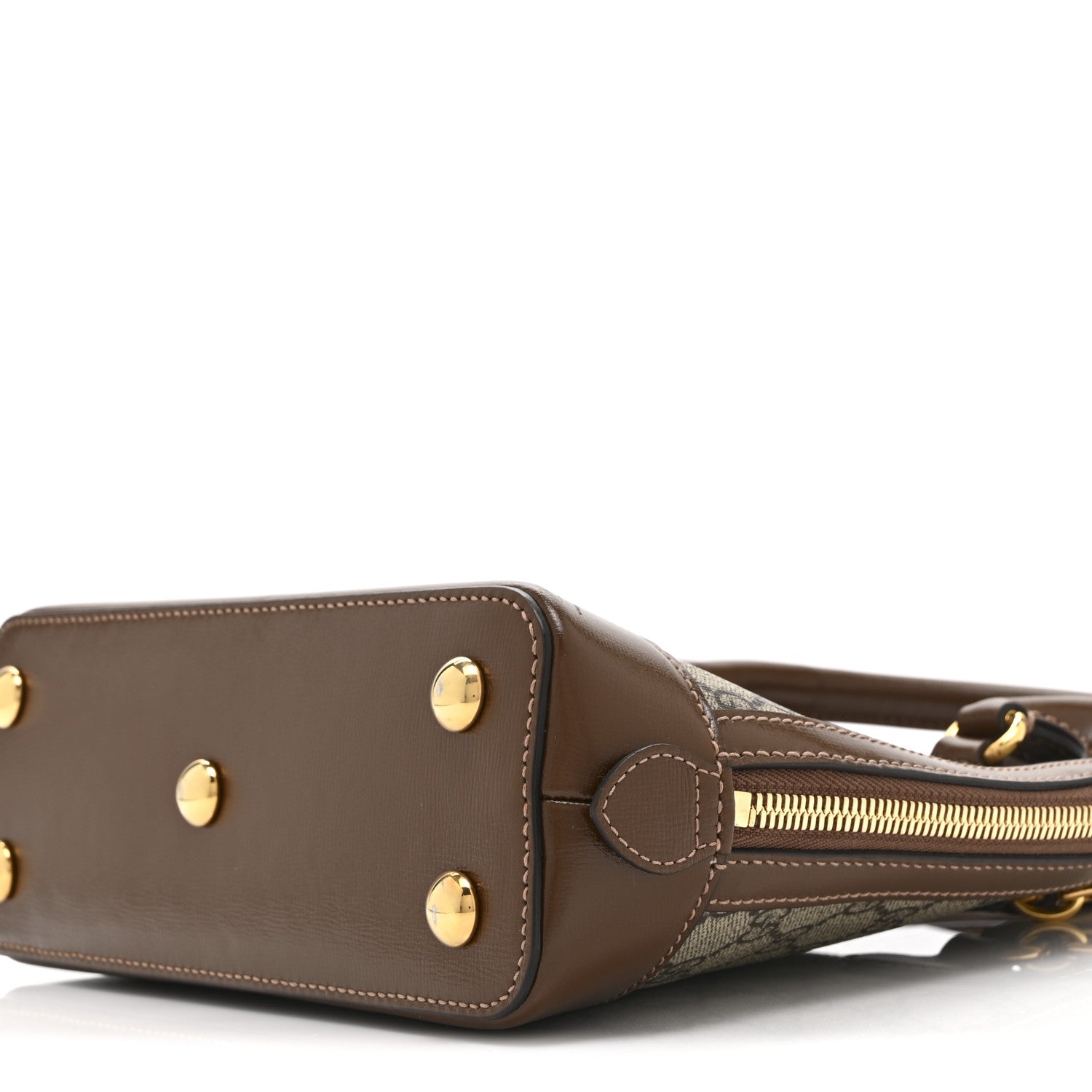 Gucci GG Supreme Monogram Azalea Calfskin Small Horsebit 1955 Top Handle Bag Beige Ebony Brown Sugar