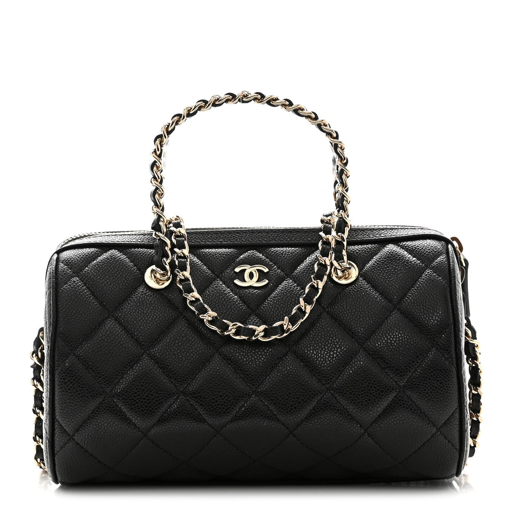 Chanel Caviar Quilted Barrel Clutch With Chain  Black